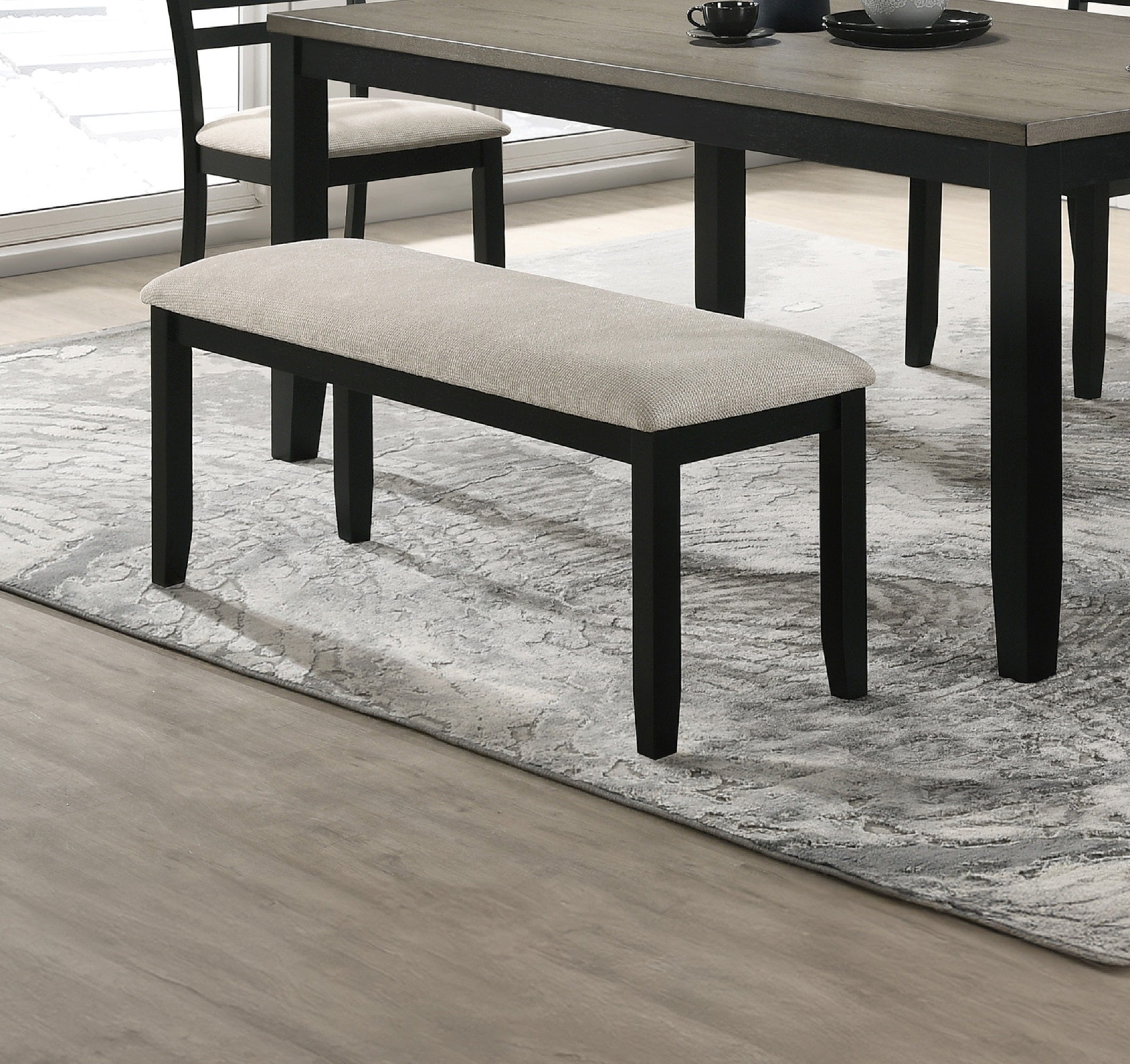 1pc Black & Gray Fabric Upholstered Wooden Bench - Modern Kitchen & Dining Room Furniture for Home, Restaurant, and Cafe Seating