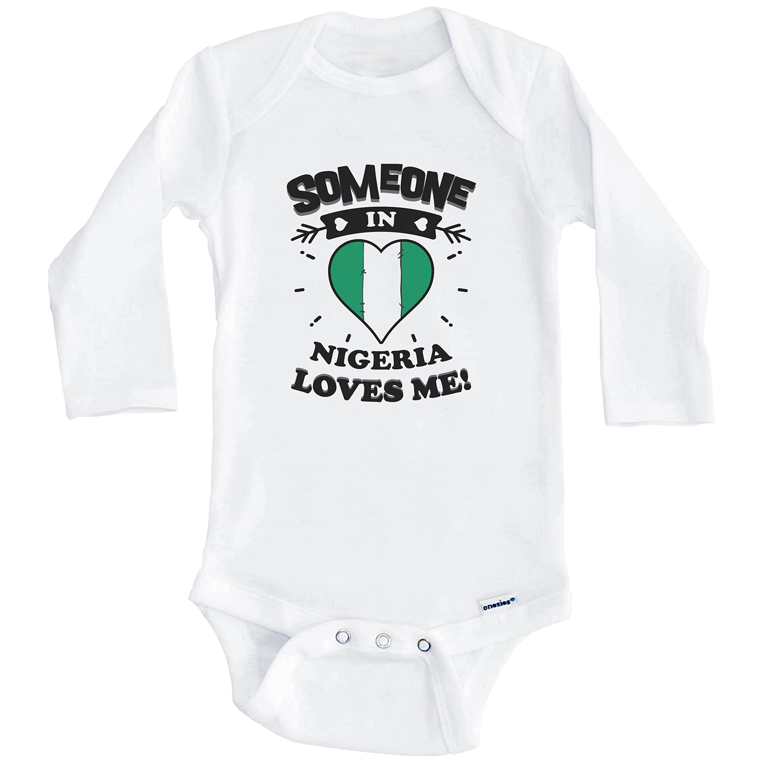 Someone in Nigeria Loves Me Nigerian Heart Print Baby Bodysuit - Long Sleeve One-Piece Outfit for Newborns & Infants | Perfect for Family Photos, Cultural Celebrations & Everyday Wear