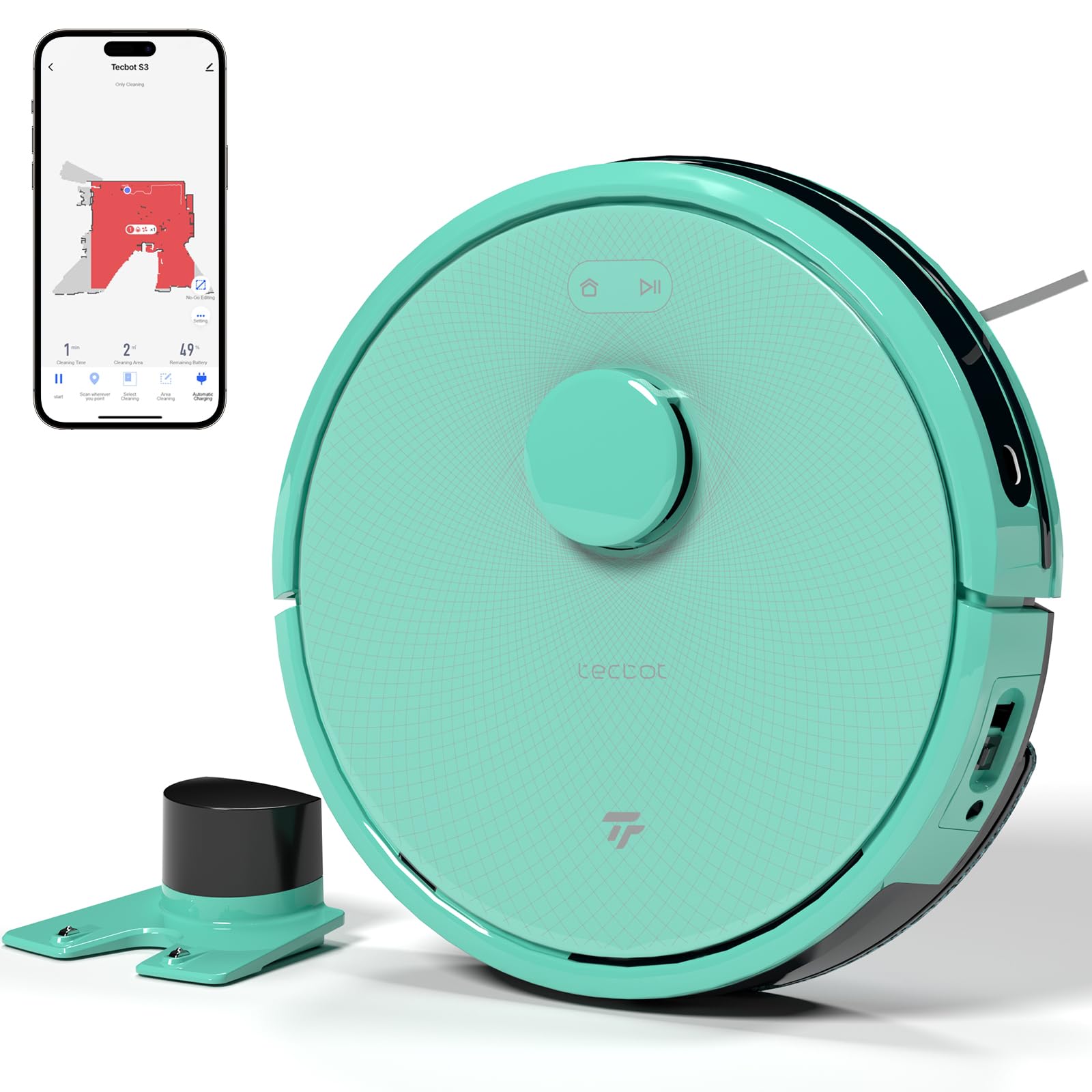TECBOT S3 PRO Robot Vacuum and Mop Combo with LiDAR Navigation, 5200mAh Battery & 4000Pa Suction - Smart WiFi/Alexa Connected, Self-Charging Robotic Cleaner for Hard Floors, Pet Hair, Carpets - Perfect for Daily Home Cleaning & Pet Owners (Blue)