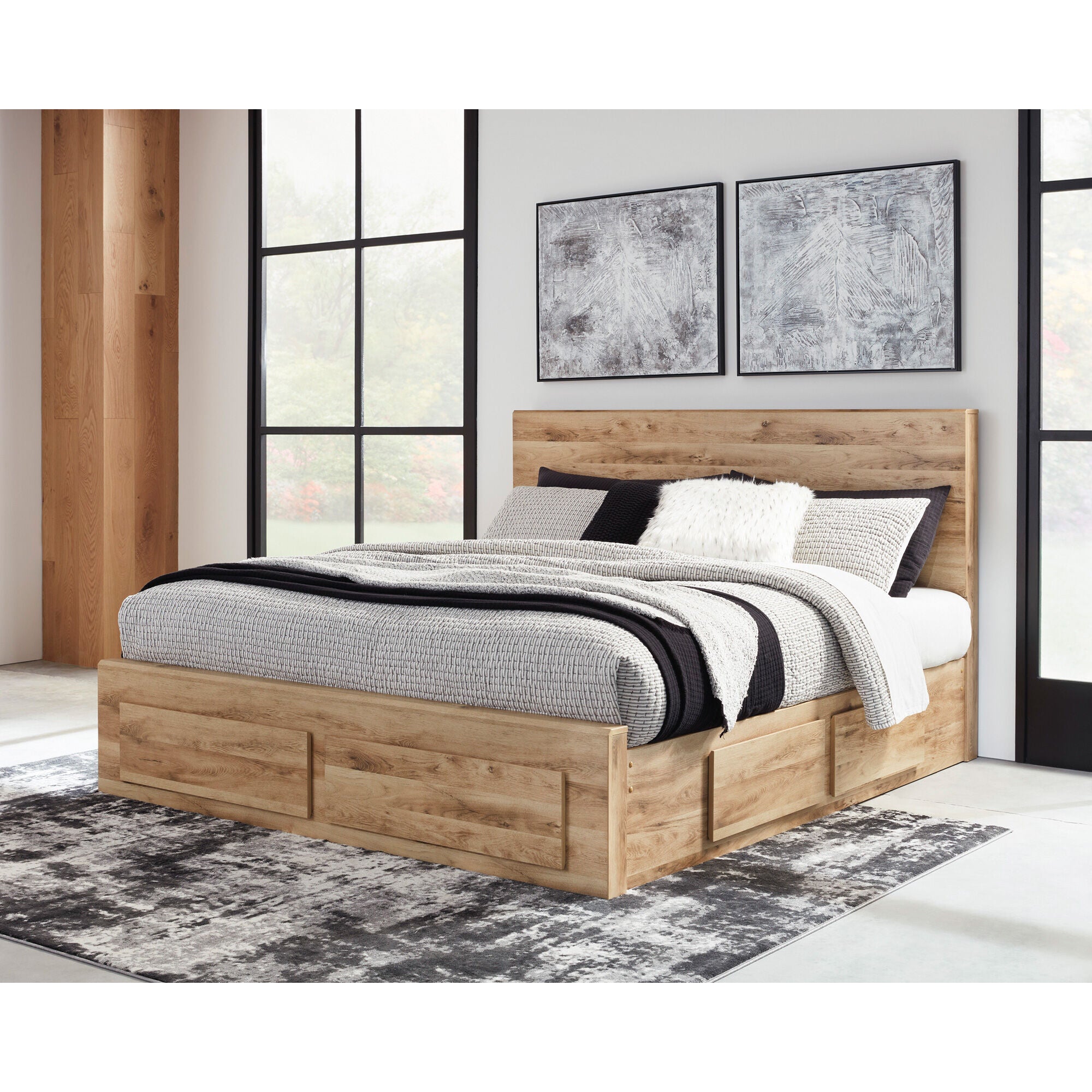 Hyanna Panel Storage Bed - Queen Size, Modern Upholstered Platform Bed Frame with Underbed Storage Drawers - Perfect for Small Bedrooms, Guest Rooms & Dormitories
