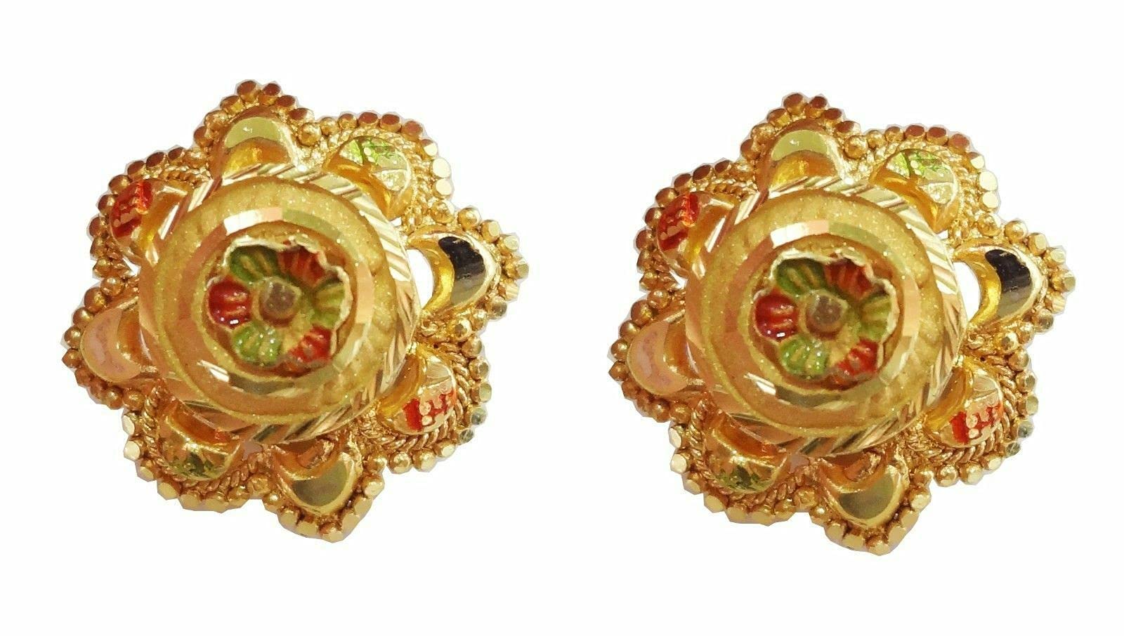 22K/18K Solid Gold Flower Stud Earrings for Women - Certified Fine Yellow Gold Jewelry (13mm) - Perfect Gift for Girls, Brides & Weddings - Elegant Everyday & Special Occasion Wear