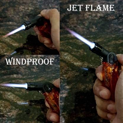 Refillable Butane Gas Torch Lighter - Windproof Jet Flame Pocket Lighter for Cigars, Camping & Outdoor Use (Red, Plastic)