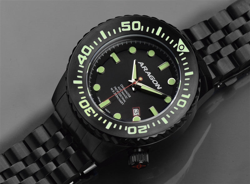 ARAGON Divemaster EVO IP Black 50mm Men's Dive Watch - Waterproof 200M, Stainless Steel Case, Luminous Hands - Perfect for Scuba Diving, Snorkeling & Water Sports