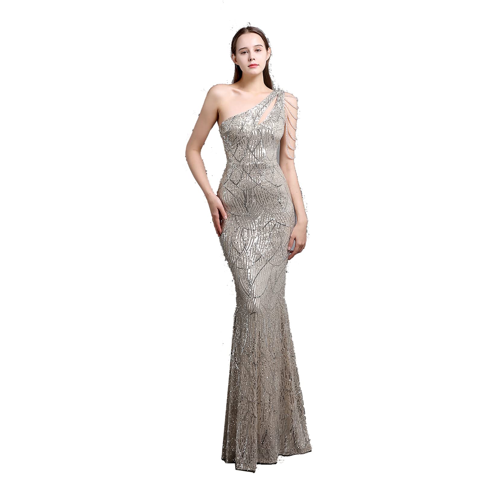 Elegant Mermaid Evening Dress for Women - Off Shoulder Sequin Bridesmaid Maxi Dress for Wedding Guest, Cocktail Party & Formal Events