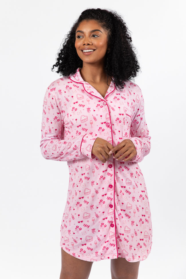 Valentine's Day Pajama Dress for Women - Cozy Sleepwear with Heart Print - Perfect for Romantic Nights & Sleepovers (Final Sale)