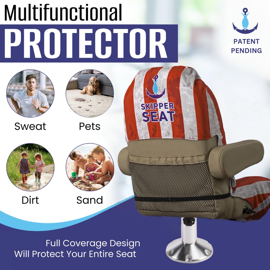 Premium Microfiber Boat Seat Cover with USA Flag Design - Quick-Drying, Universal Fit for Captain's Chairs & Pontoon Boats - Perfect for Fishing, Yachting & Water Sports Protection