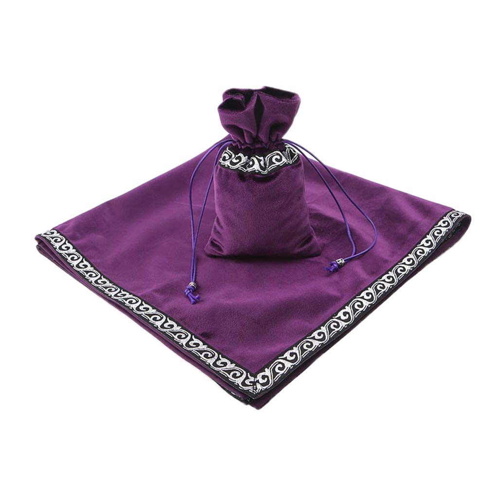 Baoblaze 26 x 26 Inches Purple Velvet Tarot Altar Cloth with Pouch - Wicca Divination, Meditation & Ritual Use - Perfect for Tarot Reading, Crystal Grids & Spiritual Ceremonies
