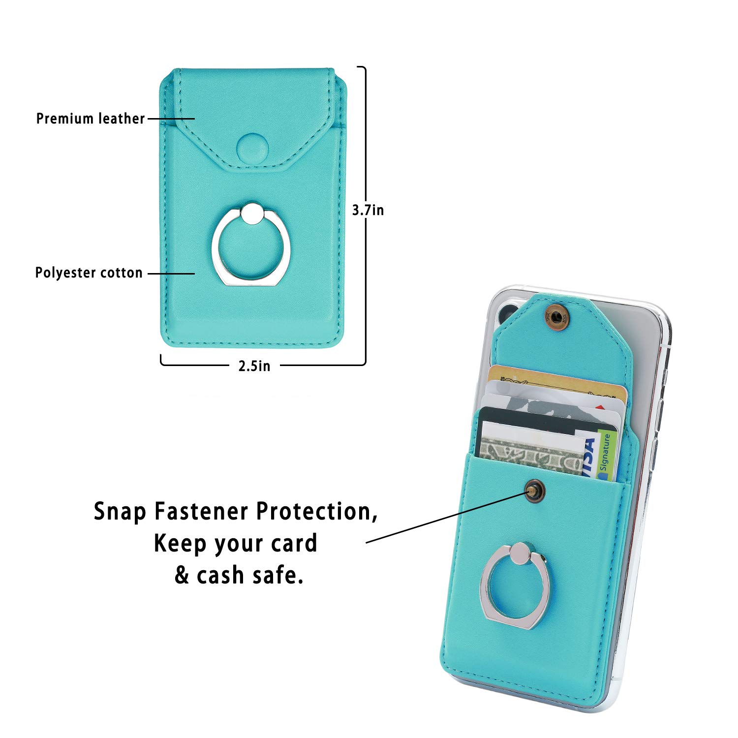 RFID Phone Ring Stand - Wallet Holder for iPhone & Android - Green for Office & Travel