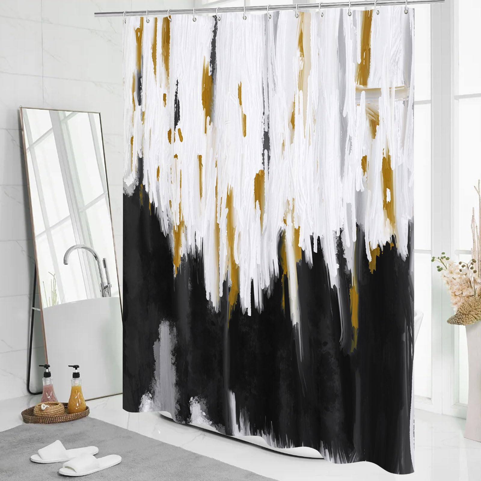 Black Small Stall Shower Curtain 36 x 72 Inches - Abstract Ombre Half Size Narrow Bathroom Curtain Set with Graffiti Oil Painting Design - Waterproof & Stylish for Modern Bathroom Decor - Perfect for Apartments, Dorms & Small Showers