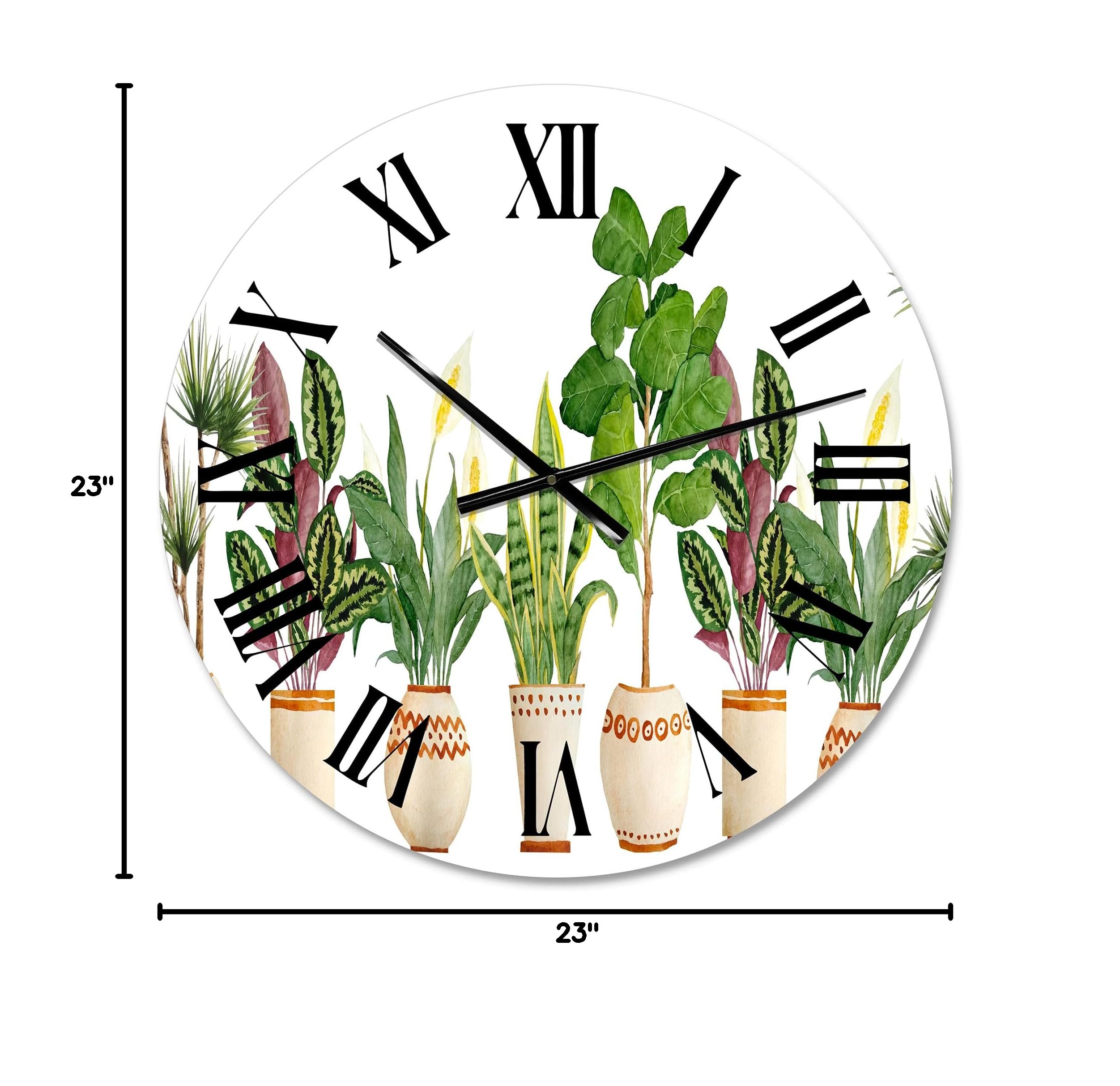 Farmhouse Wall Clock with Trio of Houseplants - Large Sansevieria Snake Plant Design for Kitchen, Living Room & Office Decor - Floral & Botanical Wall Art