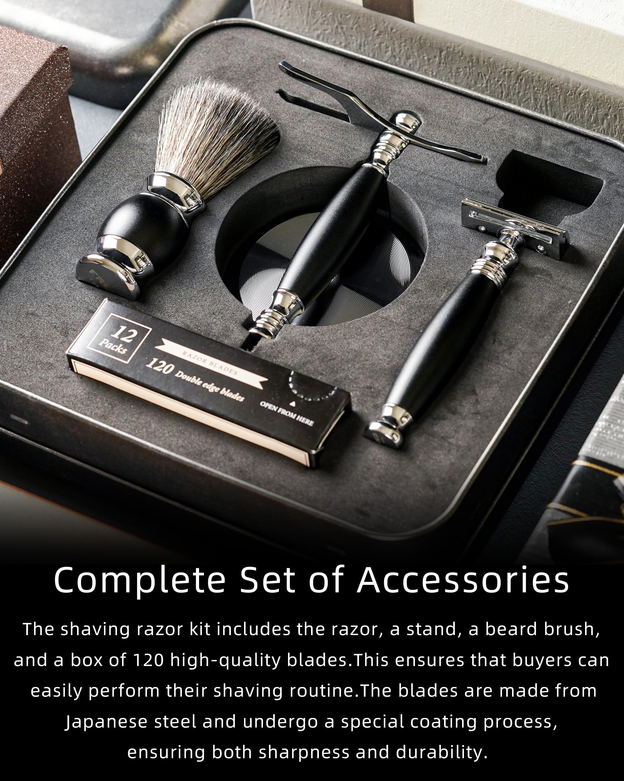 Premium Custom Engraved Men's Safety Razor Set - Aluminum Alloy Handle with 120 Japanese Stainless Steel Blades - Luxury Shaving Kit for Men, Father's Day & Birthday Gifts - Perfect for Wet Shaving, Travel & Grooming Rituals