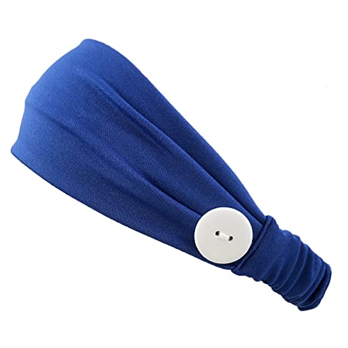 Elastic Turban Headband with Button for Women - Non-Slip Workout Headband for Running, Yoga, Fitness & Sports - Breathable Hair Band Accessories (Blue, One Size) - Perfect for Gym, Jogging, and Active Lifestyles