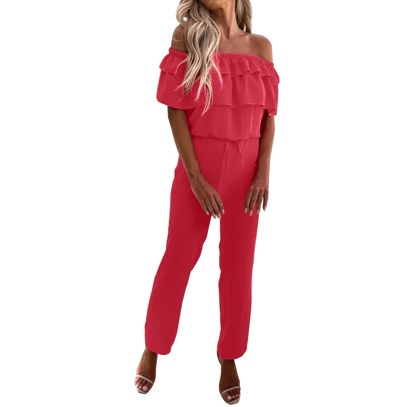 Women's Strapless Belted Jumpsuit - Elegant Off Shoulder Solid Romper for Casual & Evening Wear | Perfect for Parties, Date Nights & Summer Outings