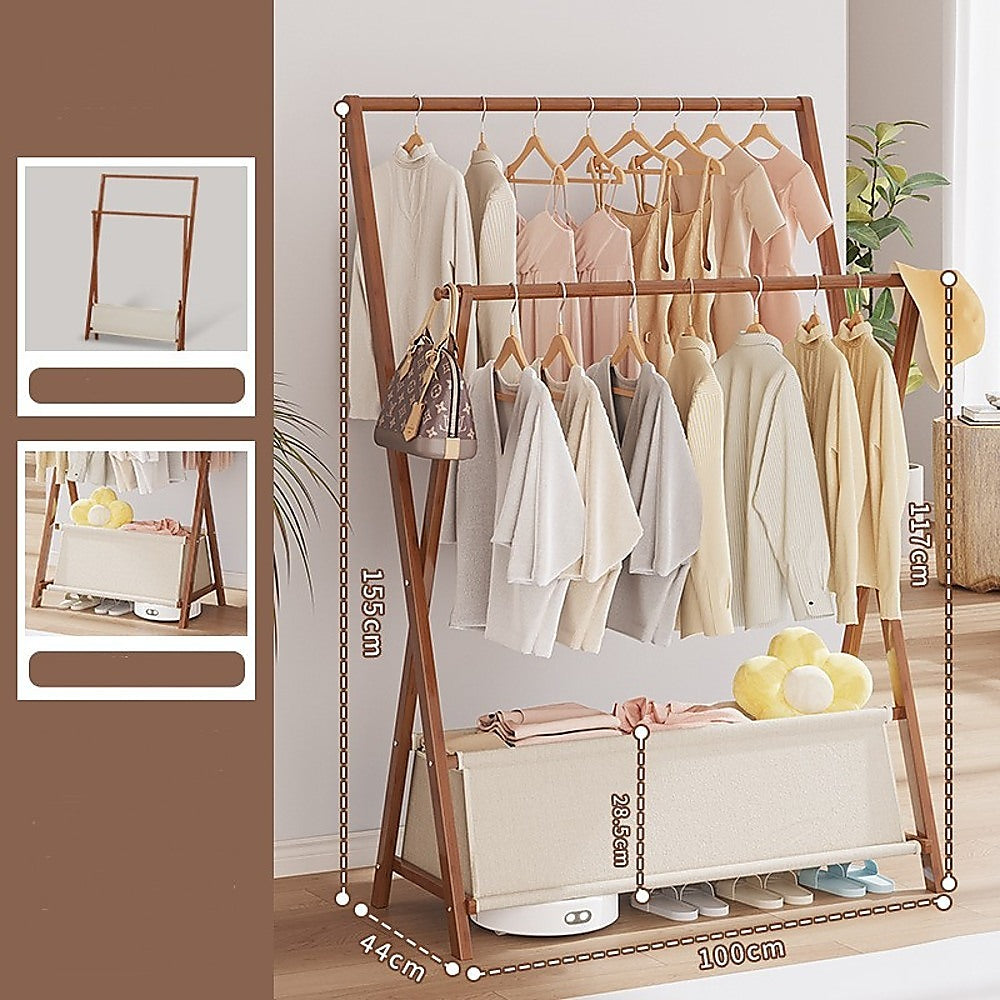 100x155cm Freestanding Clothes Rail Rack with Lower Storage Shelf - Heavy Duty Garment Hanger for Bedroom, Closet & Laundry Room Organization | Space Saving Clothing Rack for Dresses, Coats & Wardrobe Storage
