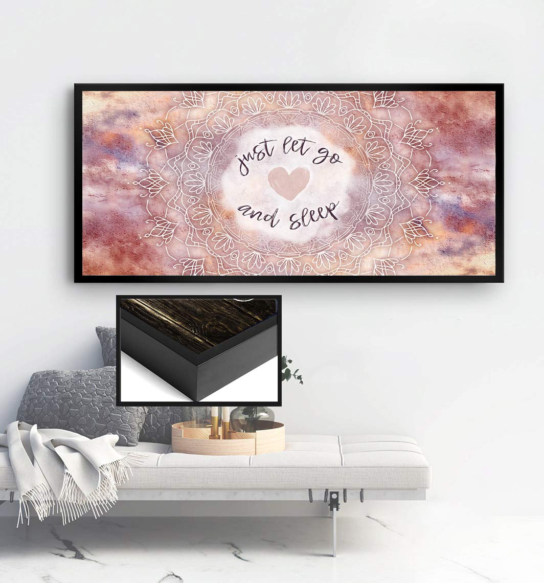 Boho Just Go And Sleep Large Canvas Wall Art - Bohemian Mandala Wall Decor for Master Bedroom, Above Bed Decor (Peach & Black Floating Frame 42x19) - Perfect for Home, Office & Meditation Spaces