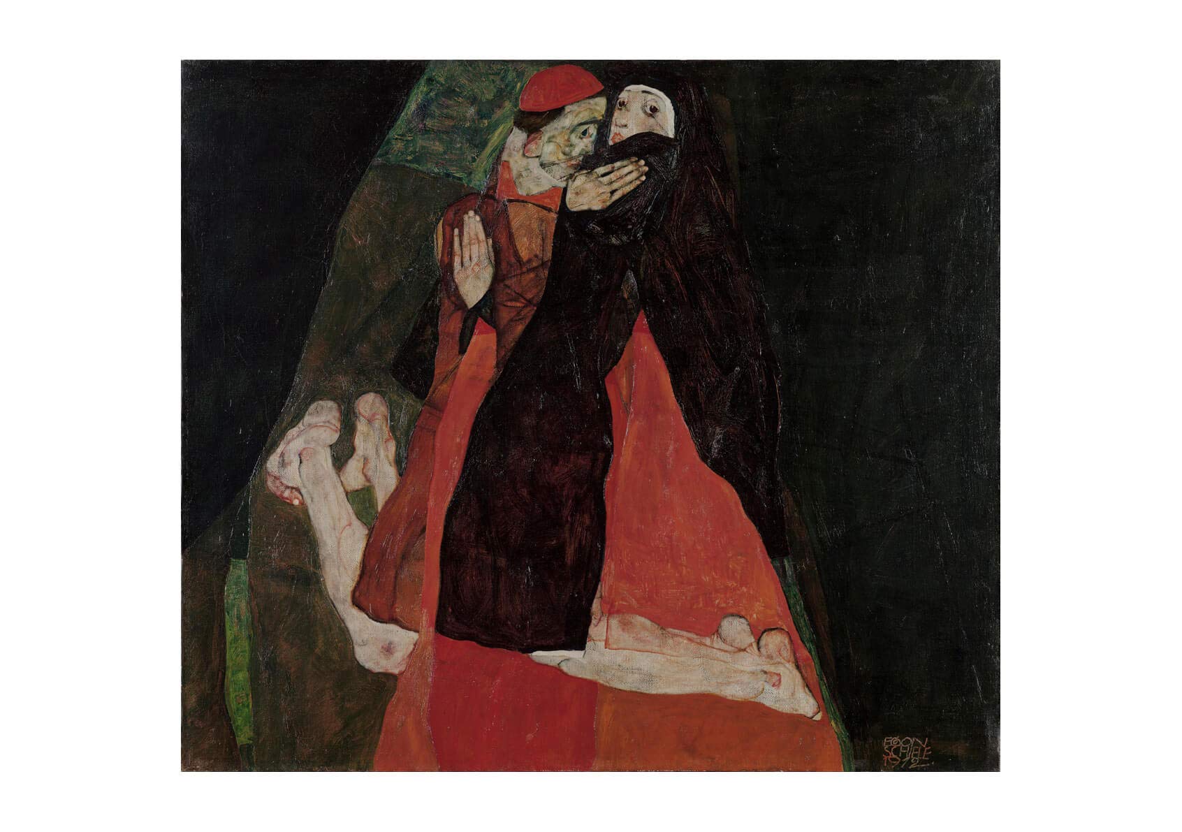 Egon Schiele Cardinal And Nun Caress Art Print - 20x30 Inch Laminated Poster with Vibrant Colors | Wall Decor for Living Room, Bedroom & Office | Fits Standard Frames
