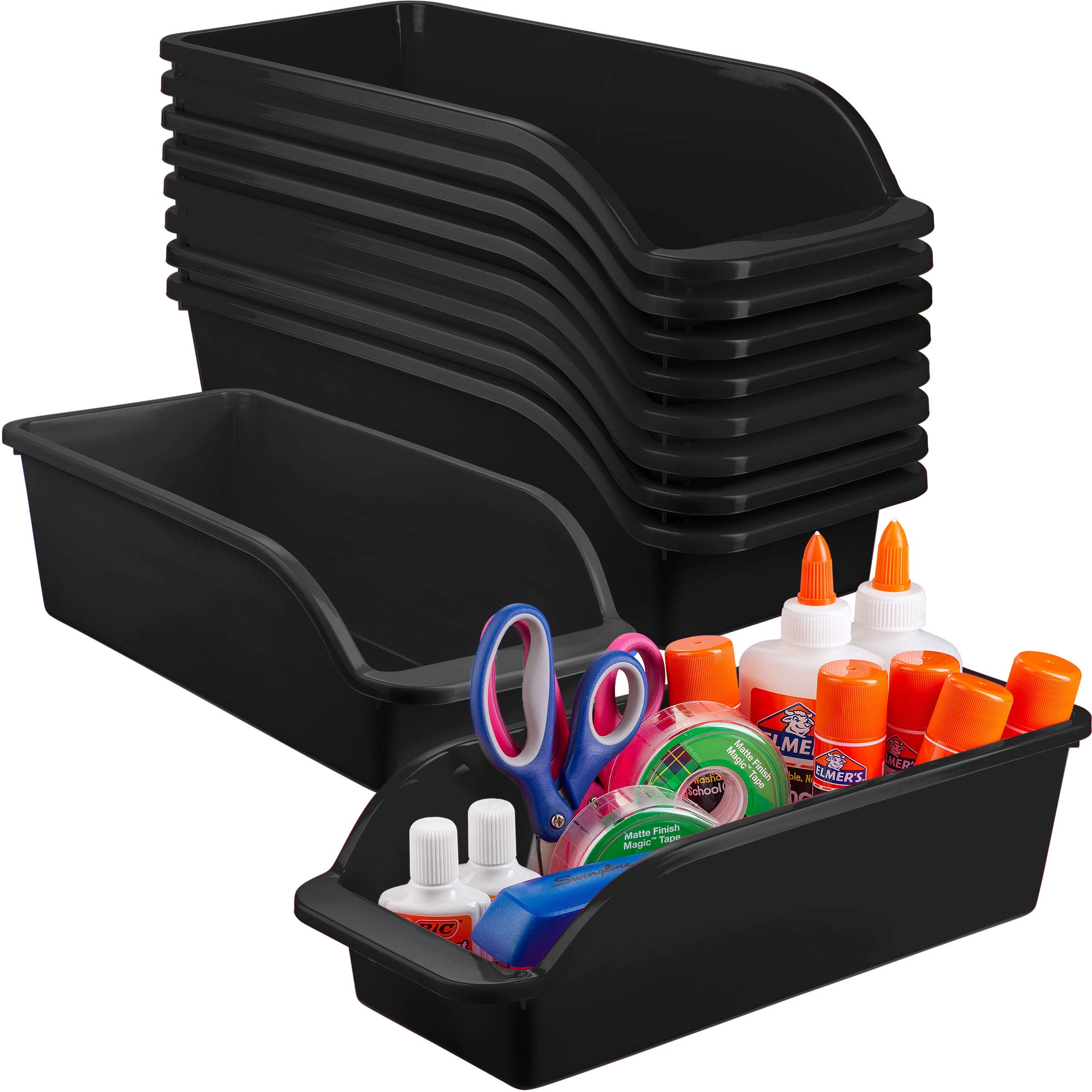 Zilpoo 10 Pack Plastic Shelf Bins - Black Closet & Office Organization Trays, Drawer Organizers, Tool Storage Containers for Home, Garage & Workspace - Perfect for Shelving, Cabinets and Hardware Storage