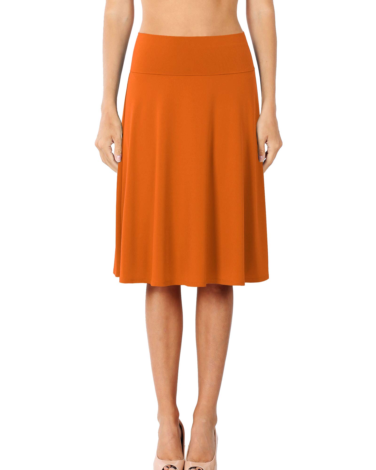 Nolabel Women's Basic Knee-Length Skirts - Comfortable Elastic Fold-Over Waistband Ponte Pencil Flared Skirt for Work, Office & Casual Wear | Perfect for Business, Date Night & Everyday Outfits