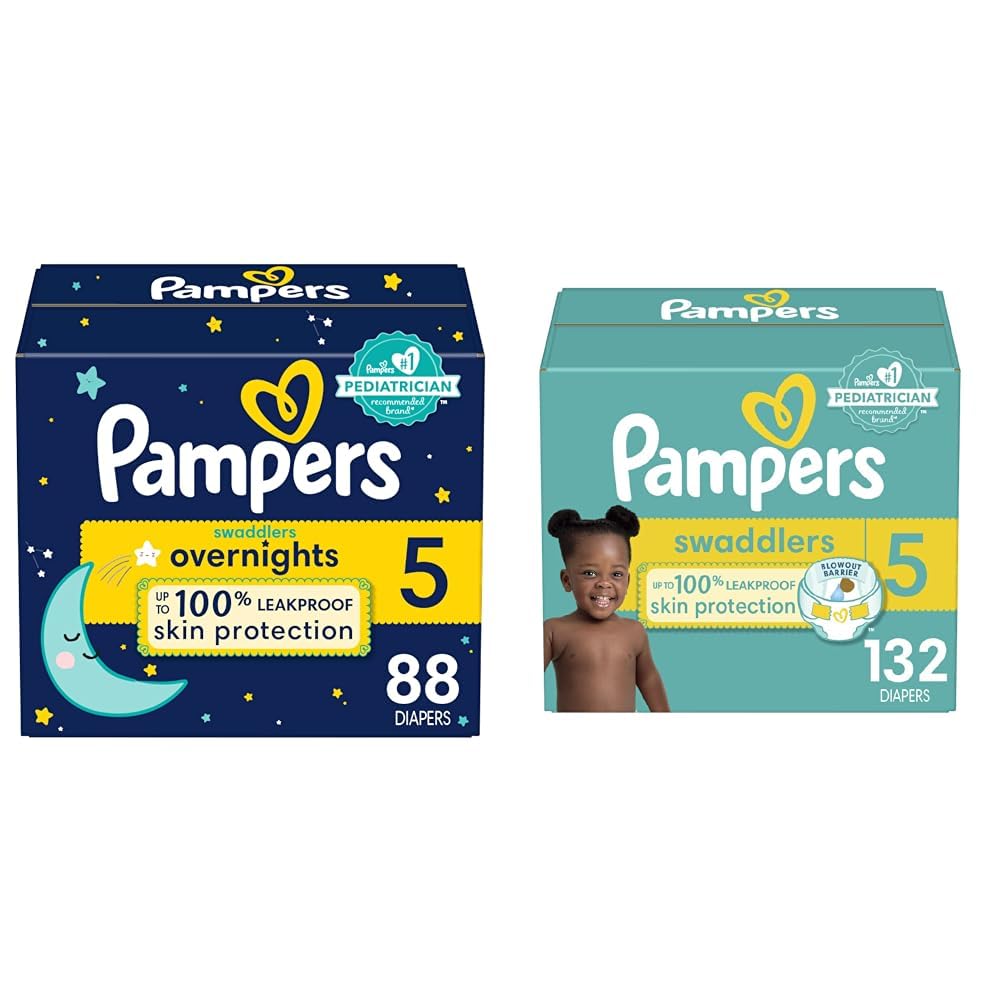 Pampers Swaddlers Overnights Size 5 Disposable Baby Diapers - 88 Count | Super Absorbent for Overnight Protection | Soft & Comfortable for Newborns & Infants | Perfect for Nighttime Sleep & Long Hours Use (Packaging May Vary)
