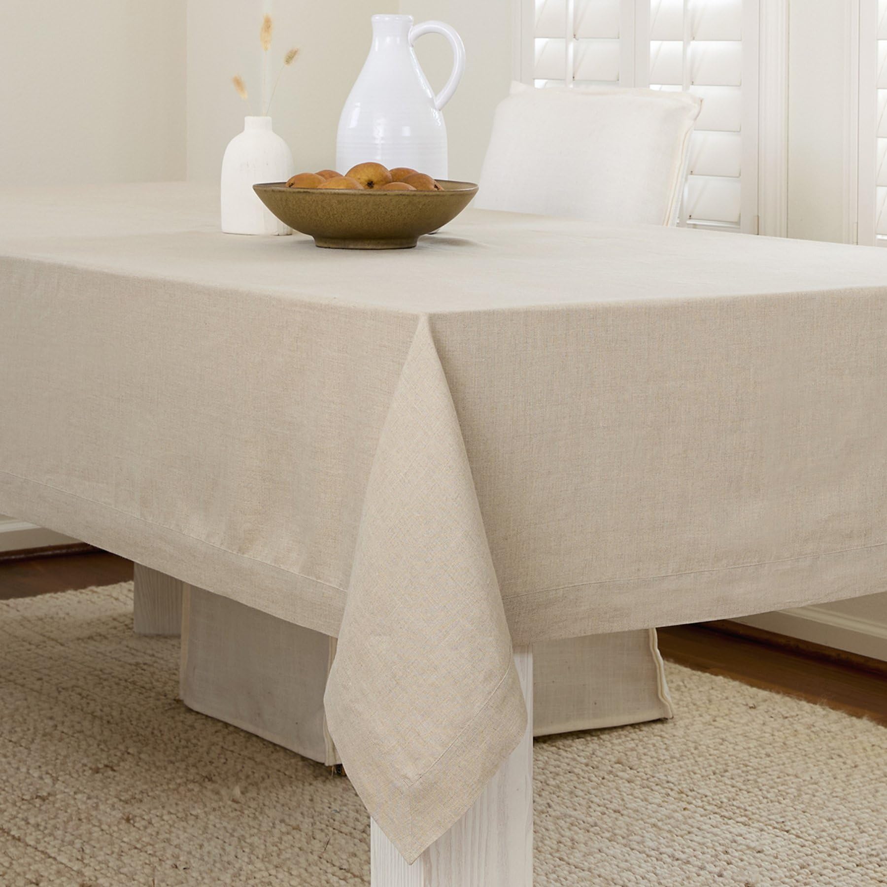 Solino Home 100% Pure Natural Linen Tablecloth 144x60 Inches - Rectangle Table Cover for Dining, Wedding, Easter & Spring Decor - Machine Washable Linen Fabric for Parties, Family Gatherings & Holiday Celebrations