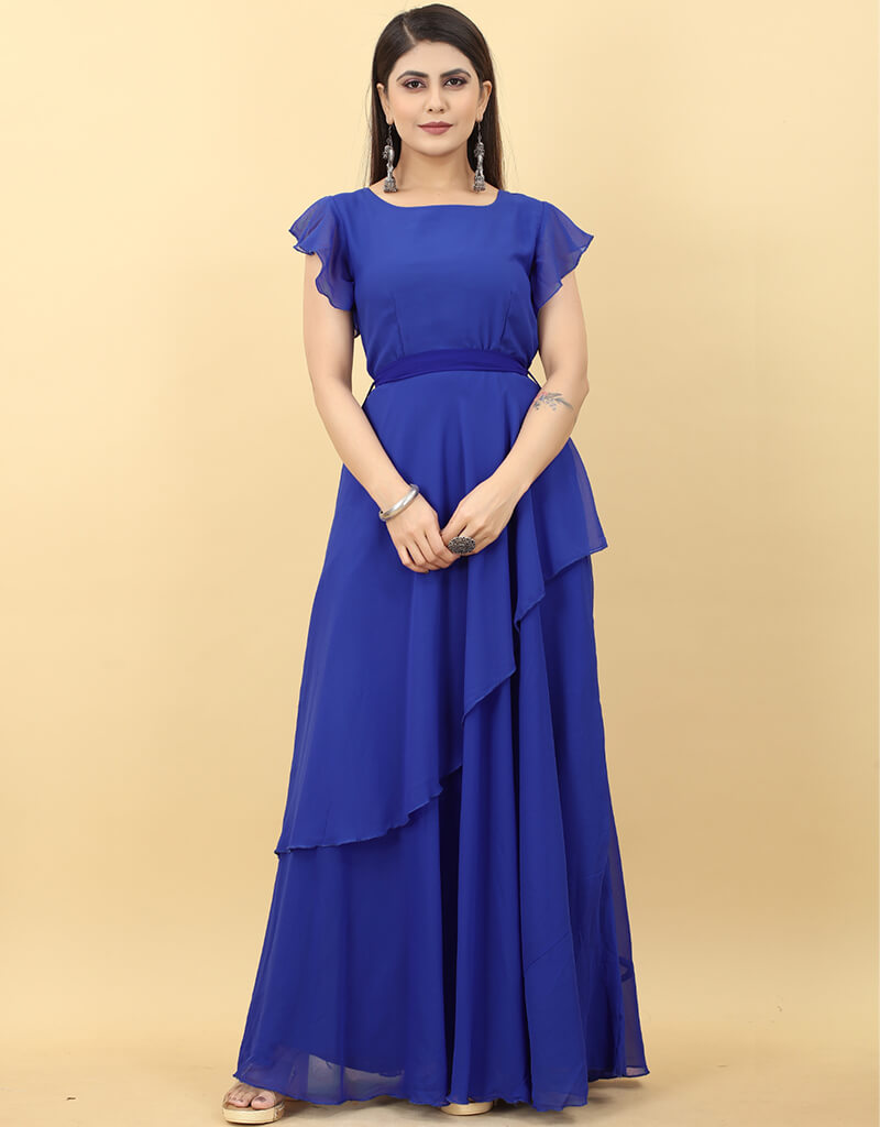 Elegant Blue Designer Party Gown for Women - Perfect for Evening Events, Prom, Weddings & Special Occasions