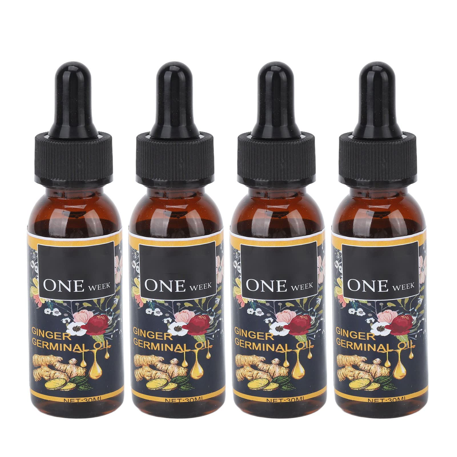 Brrnoo 4-Pack 30ml Ginger Hair Growth Serum - Natural Hair Oil for Thicker, Longer Hair & Reducing Hair Loss - Perfect for Daily Scalp Massage & Nighttime Hair Care Routine