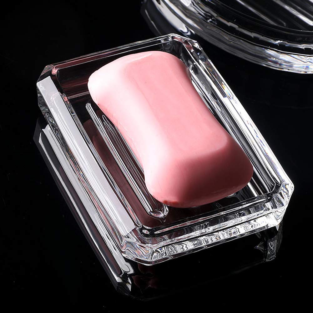 Luzen 1PC Rectangle Glass Soap Dish - Bar Soap Holder & Saver Tray for Shower, Bathroom, Kitchen - Clear Durable Soap Case for Wet Areas - Perfect for Liquid & Bar Soap Storage