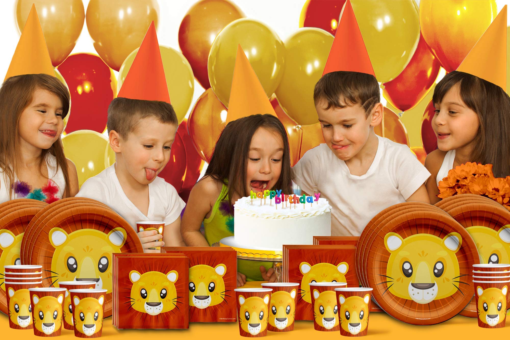 Lion Birthday Party Supplies Set - King of The Jungle Theme - Jungle Animal Party Decorations - Zoo & Safari Lion Tableware Kit for 16 Guests - Includes Plates, Napkins, Cups - Perfect for Kids Birthday, Baby Shower, Wild One Party