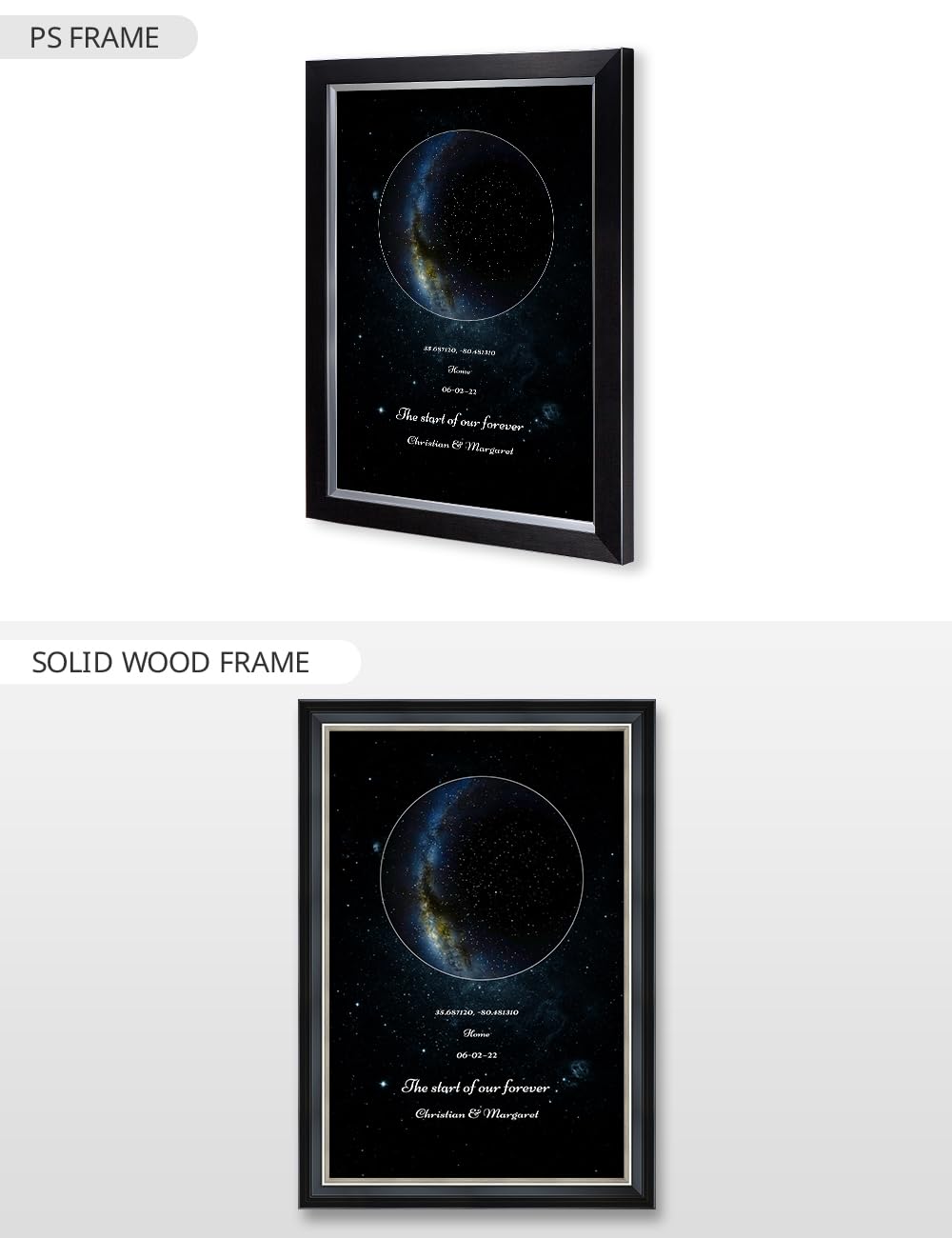 IPIC - Custom Star Map Art Print, The Night Sky Over Your Special Date - Framed Canvas Giclee, Anniversary Wedding Birthday Gift, Home Wall Decor for Bedroom Living Room - Choose PS or Solid Wood Frame