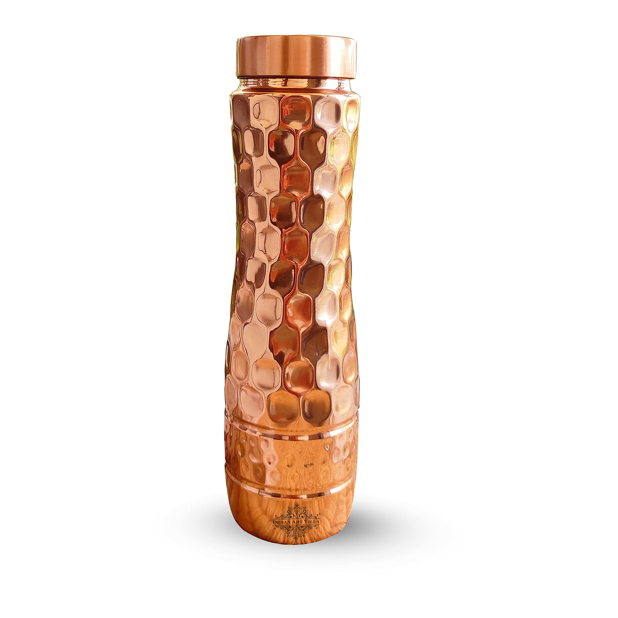 Premium 34oz Hammered Copper Water Bottle with Honeycomb Design & Shine Finish – Ayurvedic Copper Drinkware for Home, Office, Yoga & Wellness – BPA-Free Reusable Bottle for Detox, Hydration & Gifts