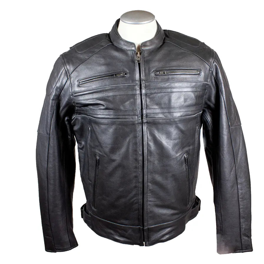 Open Road Men's Leather Armored Motorcycle Jacket - Durable Biker Gear for Safety & Style - Perfect for Cruising, Commuting & Long-Distance Rides