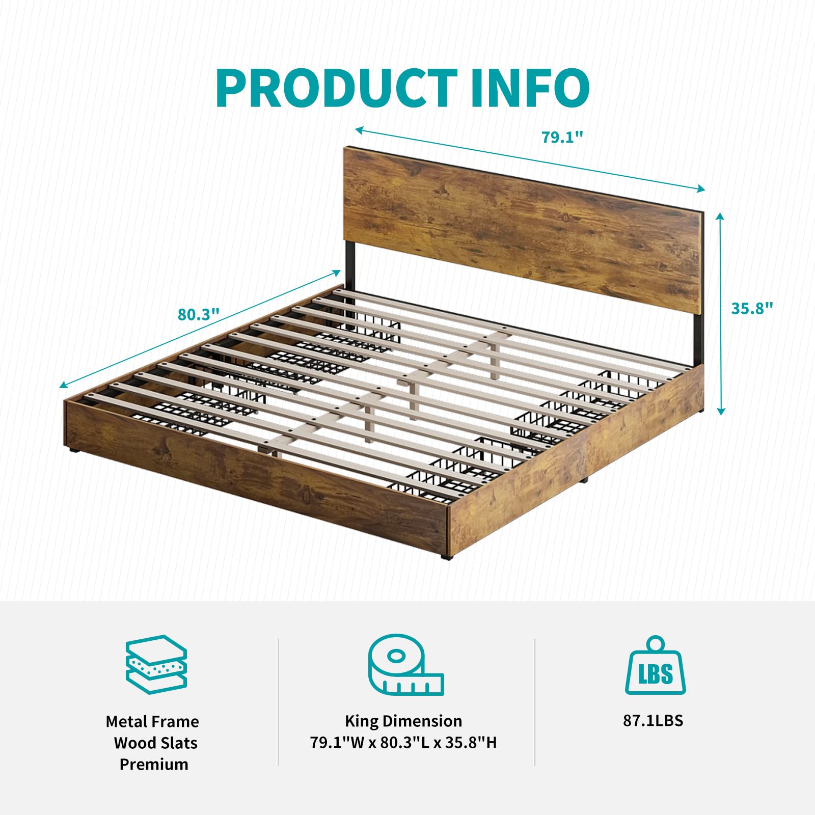 BALUS King Size Bed Frame with Headboard & 4 Storage Drawers - Heavy Duty Wood & Metal Platform Bed, No Box Spring Needed, Noise Free & Easy Assembly - Perfect for Master Bedroom, Guest Room & Small Space Storage Solutions