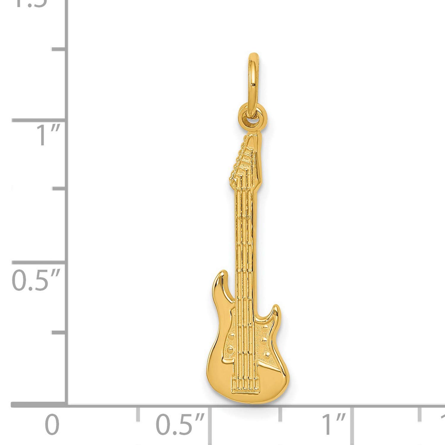 14K Yellow Gold Stratocaster Style Electric Guitar Charm Pendant - 30mm x 8mm - Perfect for Jewelry Making, DIY Crafts, and Unique Gifts for Musicians & Music Lovers
