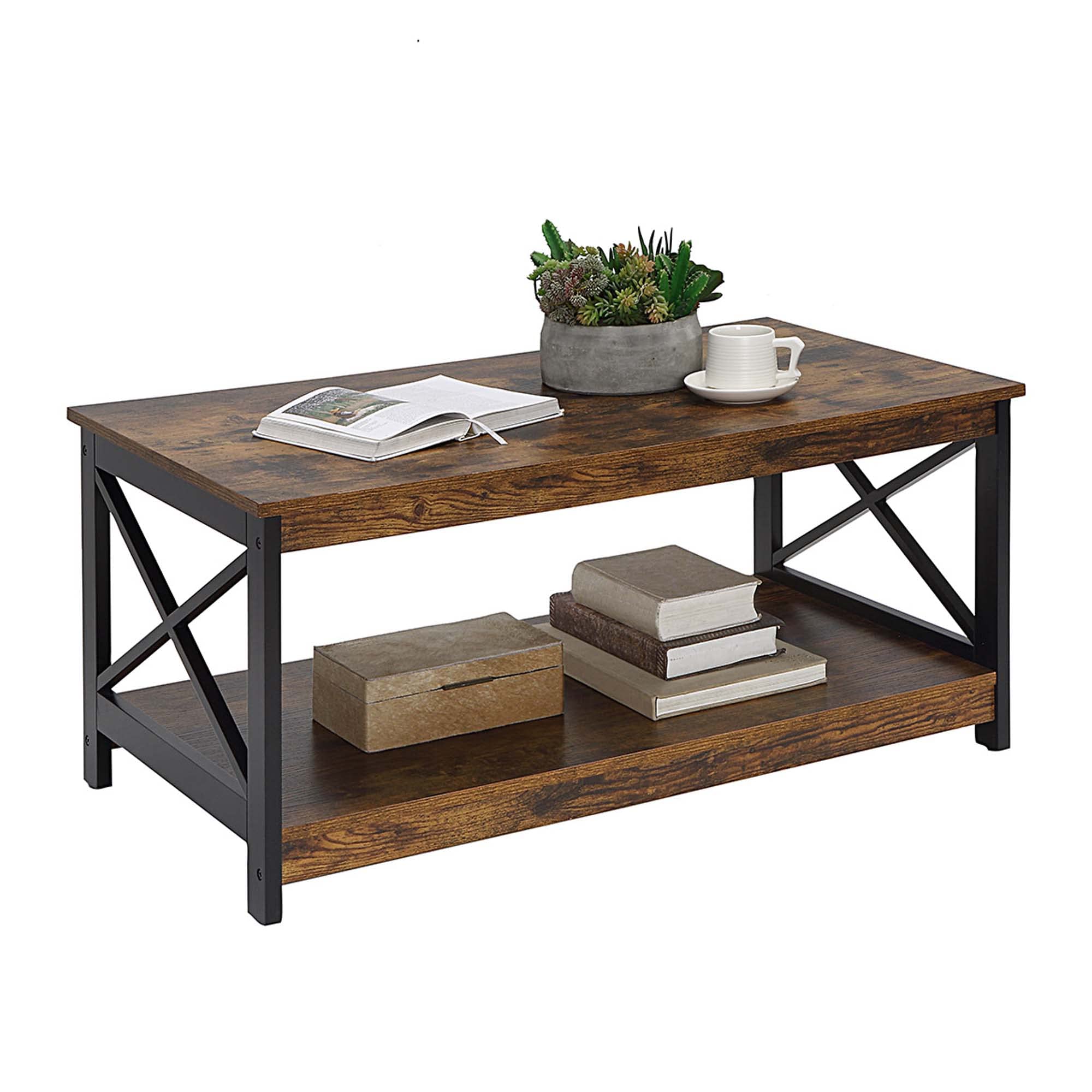 Oxford Coffee Table with Shelf - Rustic Barnwood & Black Finish - Perfect for Living Room, Lounge & Home Office Decor