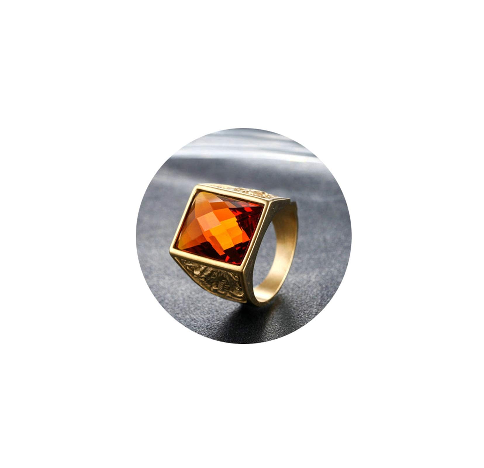 Daesar Men's Stainless Steel Dragon Ring with Cubic Zirconia - 20mm Wide Rectangle Band in Gold Tone for Anniversary, Wedding, and Gift Giving - Perfect for Special Occasions and Everyday Wear