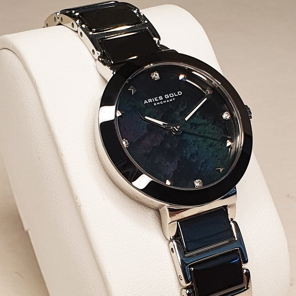Aries Gold Enchant Persia L 5006Z S BKMP Black Ceramic Women's Watch - Elegant Timepiece for Business, Parties & Special Occasions