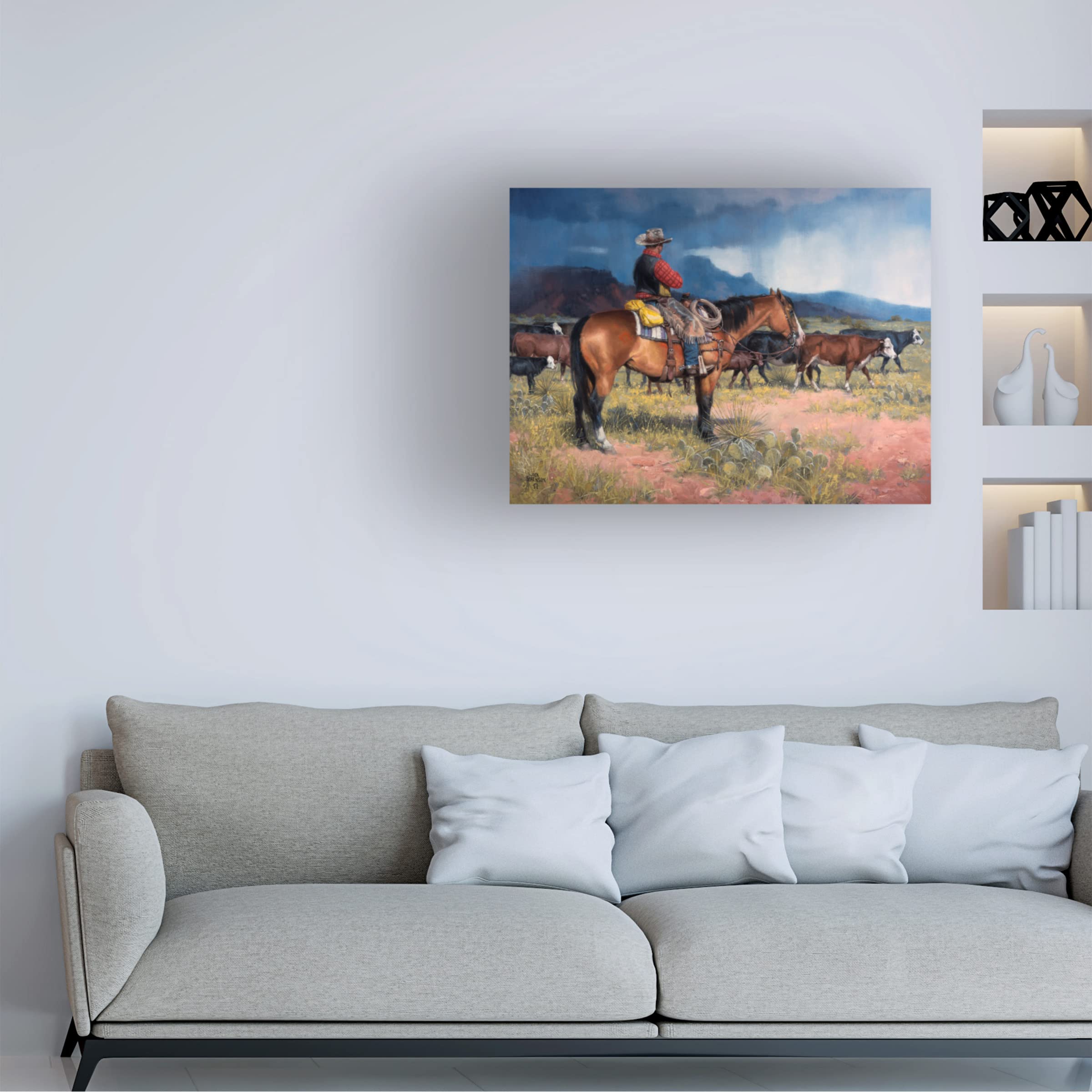 Jack Sorenson 'Twenty Years in The Saddle' Western Canvas Art Print - Cowboy & Horse Wall Decor for Living Room, Office & Ranch Style Homes
