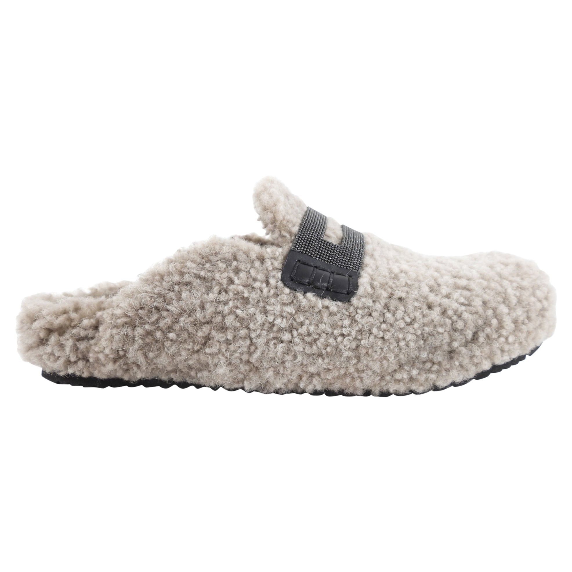 Brunello Cucinelli Grey Shearling Monili Slippers - Women's Luxury Shearling House Shoes Size 36.5 | Cozy Indoor & Outdoor Comfort for Home, Travel & Spa Relaxation