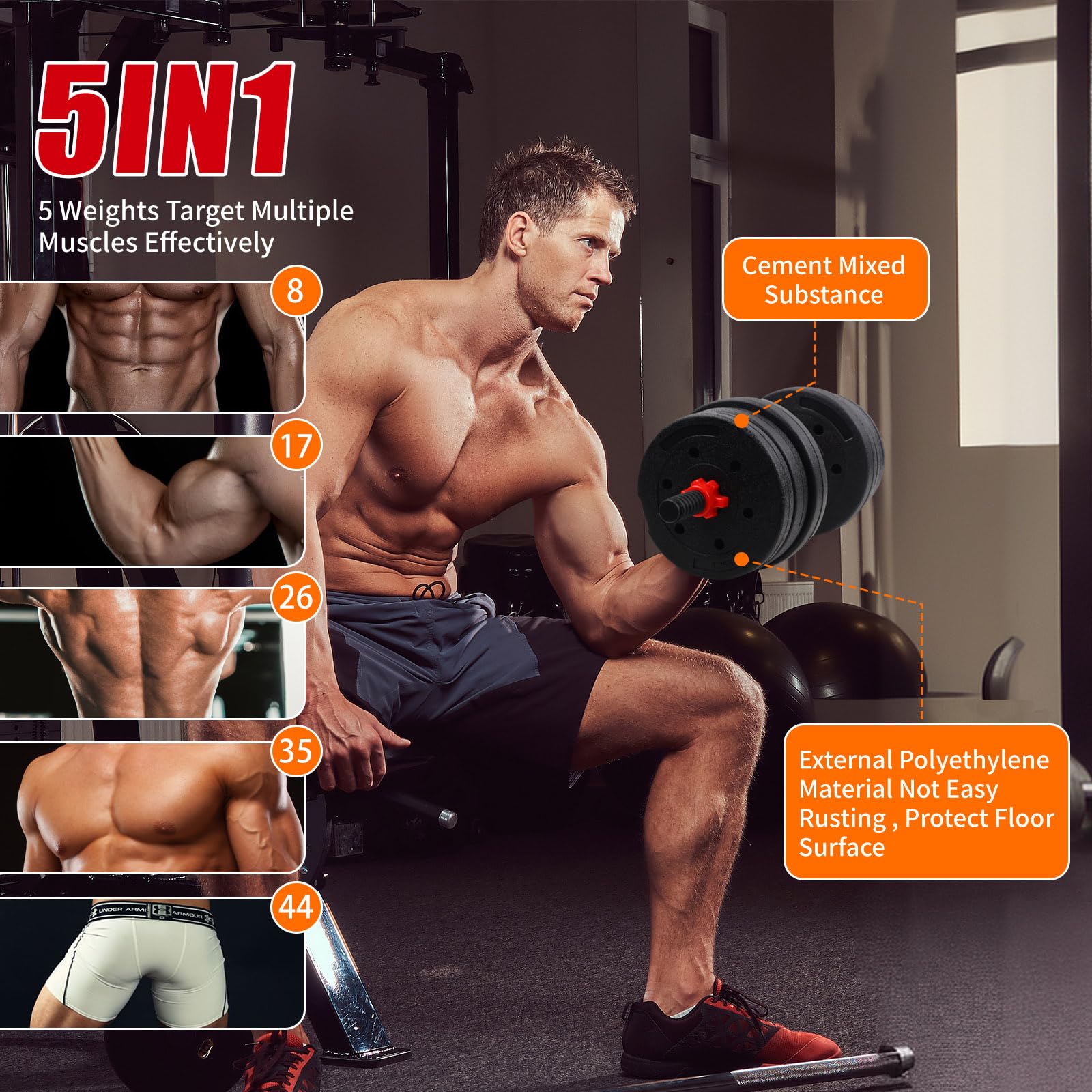 40lbs Adjustable Dumbbell Set with Connector - 3-in-1 Convertible Free Weights for Home Gym, Strength Training & Push-up Stand - Perfect for Men & Women Fitness Enthusiasts (Ideal for Small Spaces, Full-Body Workouts & Home Exercise Routines)