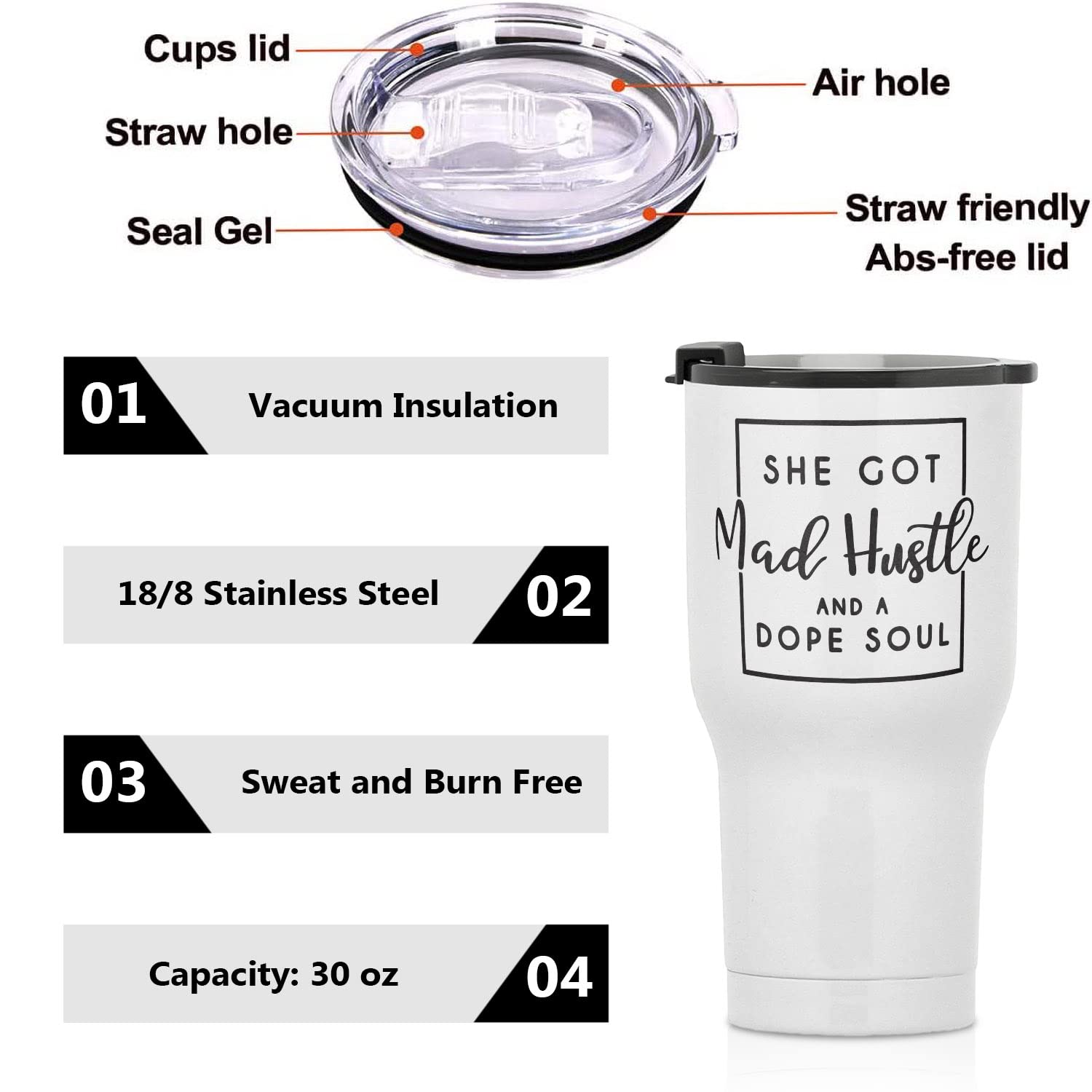 30oz Stainless Steel Insulated Travel Tumbler - Boss Tumbler with Motivational Quote, Dope Soul Design, Keeps Drinks Hot/Cold for Hours - Perfect for Coffee, Tea, Office, Gym & Outdoor Activities