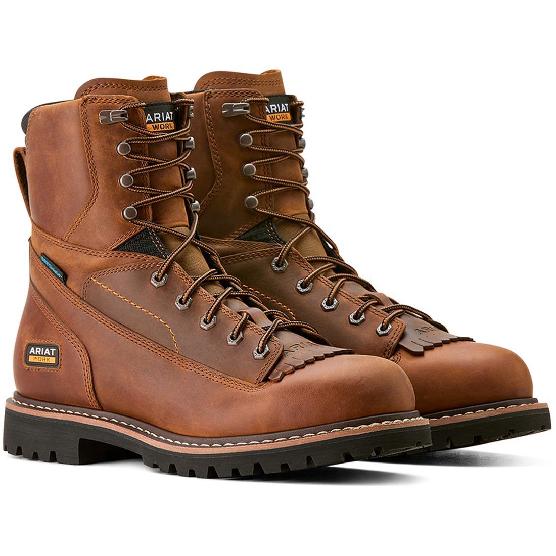 Longview Shock Shield 8 Inch Soft Toe Waterproof Work Boots - Copper Brown - Slip Resistant & Comfortable for Construction, Hiking & Outdoor Activities