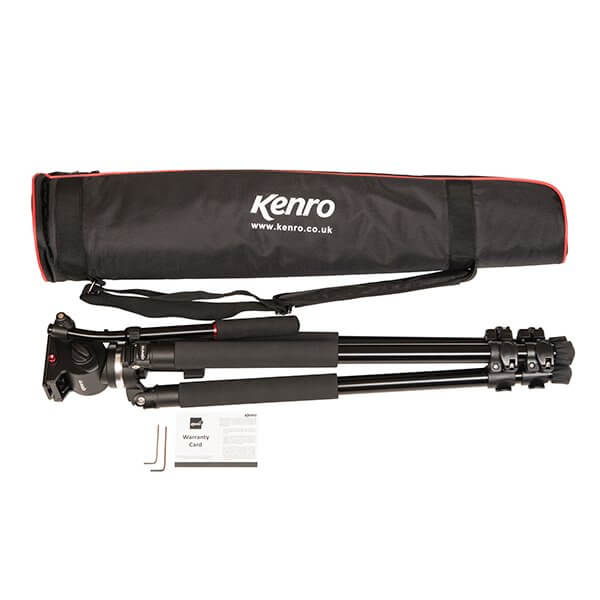 Kenro Standard Video Tripod Kit (KENVT102) - Professional Aluminum Tripod with Fluid Head for DSLR Cameras, Perfect for Vlogging, Live Streaming & Outdoor Photography