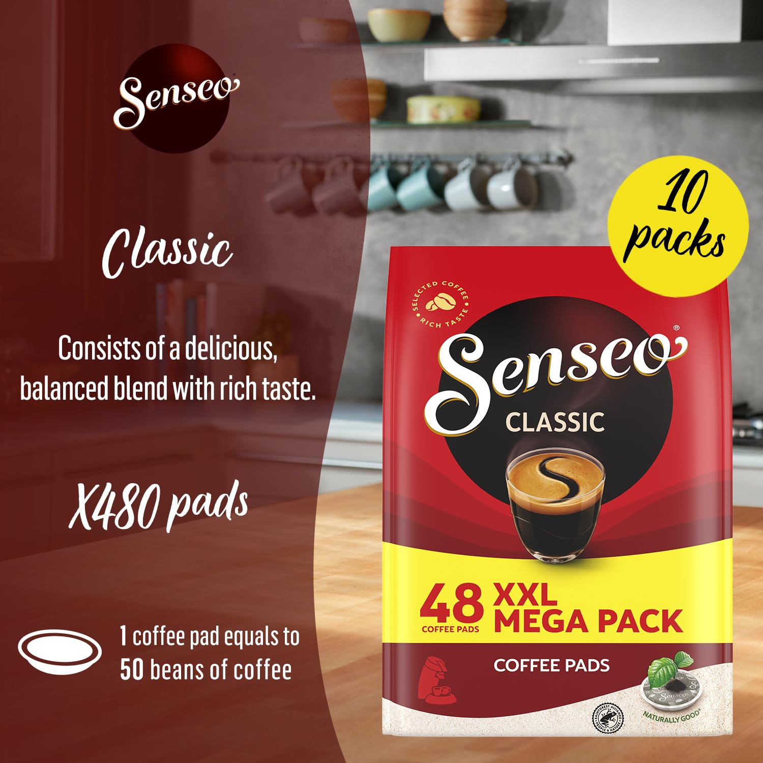 SENSEO Classic Coffee Pods 10-Pack (480 Pads) - Rich & Intense Flavor for Single-Serve Coffee Makers | Perfect for Home, Office, or Quick Morning Brews