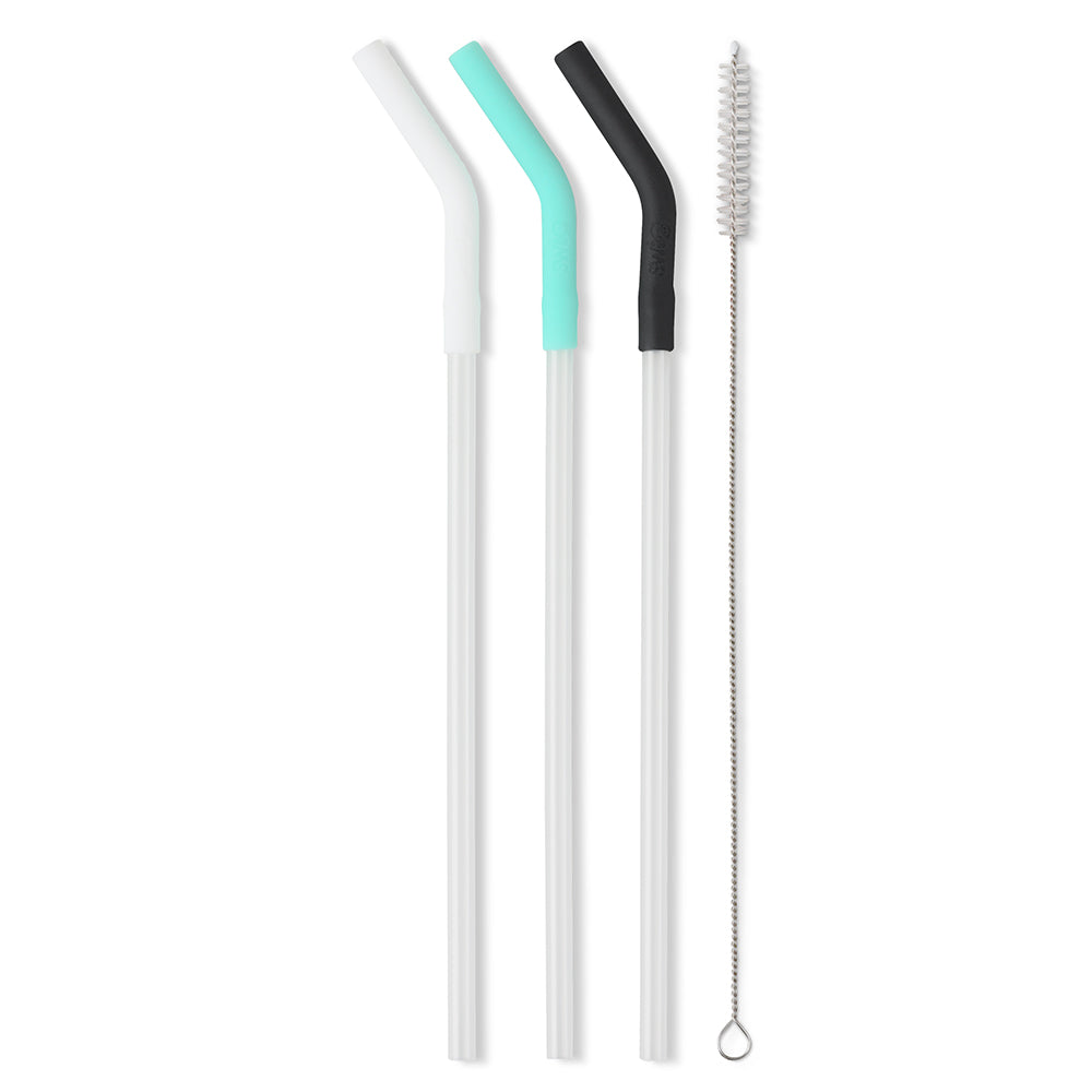 Eco-Friendly Reusable Straw Set - White/Aqua/Black Mega Mugs for Smoothies, Iced Coffee & Cocktails | BPA-Free Silicone Drinking Straws for Home, Office & Travel