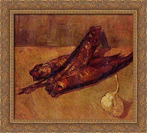 Vincent van Gogh Still Life With Bloaters And Garlic - 22x20 Inch Gold Ornate Wood Framed Canvas Art Print - Perfect for Living Room, Dining Room or Office Wall Decor