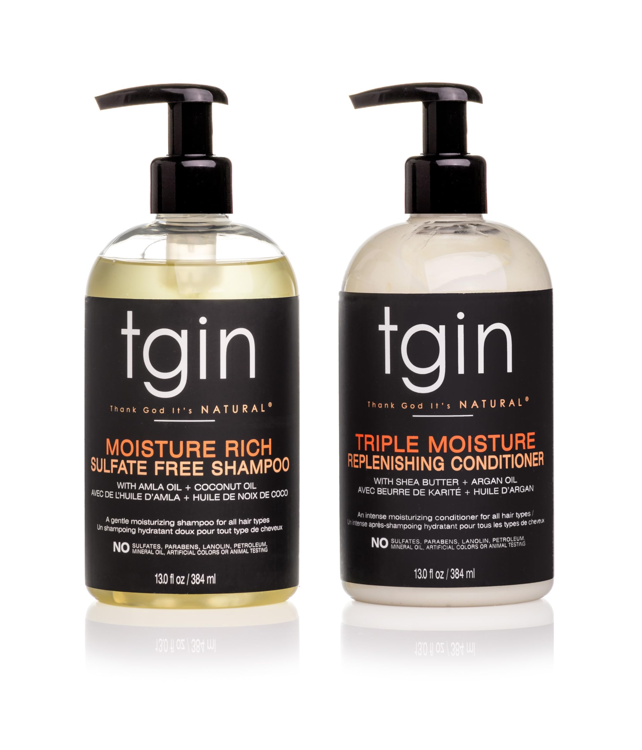 tgin Moisturizing Shampoo & Conditioner Set for Curly, Coily, Wavy Hair - Sulfate Free, Hydrating, Detangling - 13 oz Duo - Perfect for Dry Hair Care & Natural Hair Routine