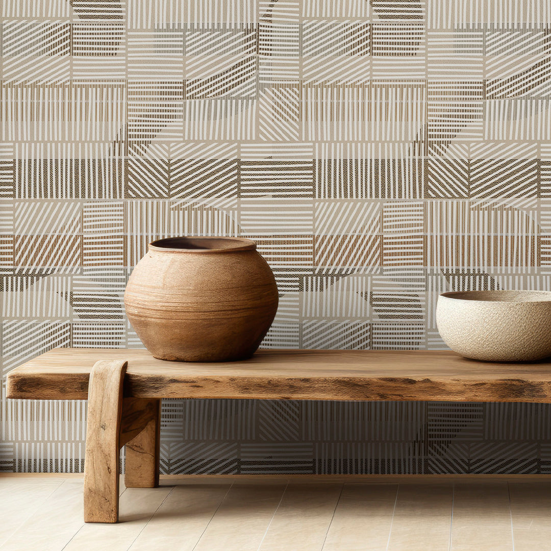 Beige and Brown Striped Wallpaper A009 - Self-Adhesive Peel and Stick for Bedroom, Living Room, and Office Decor