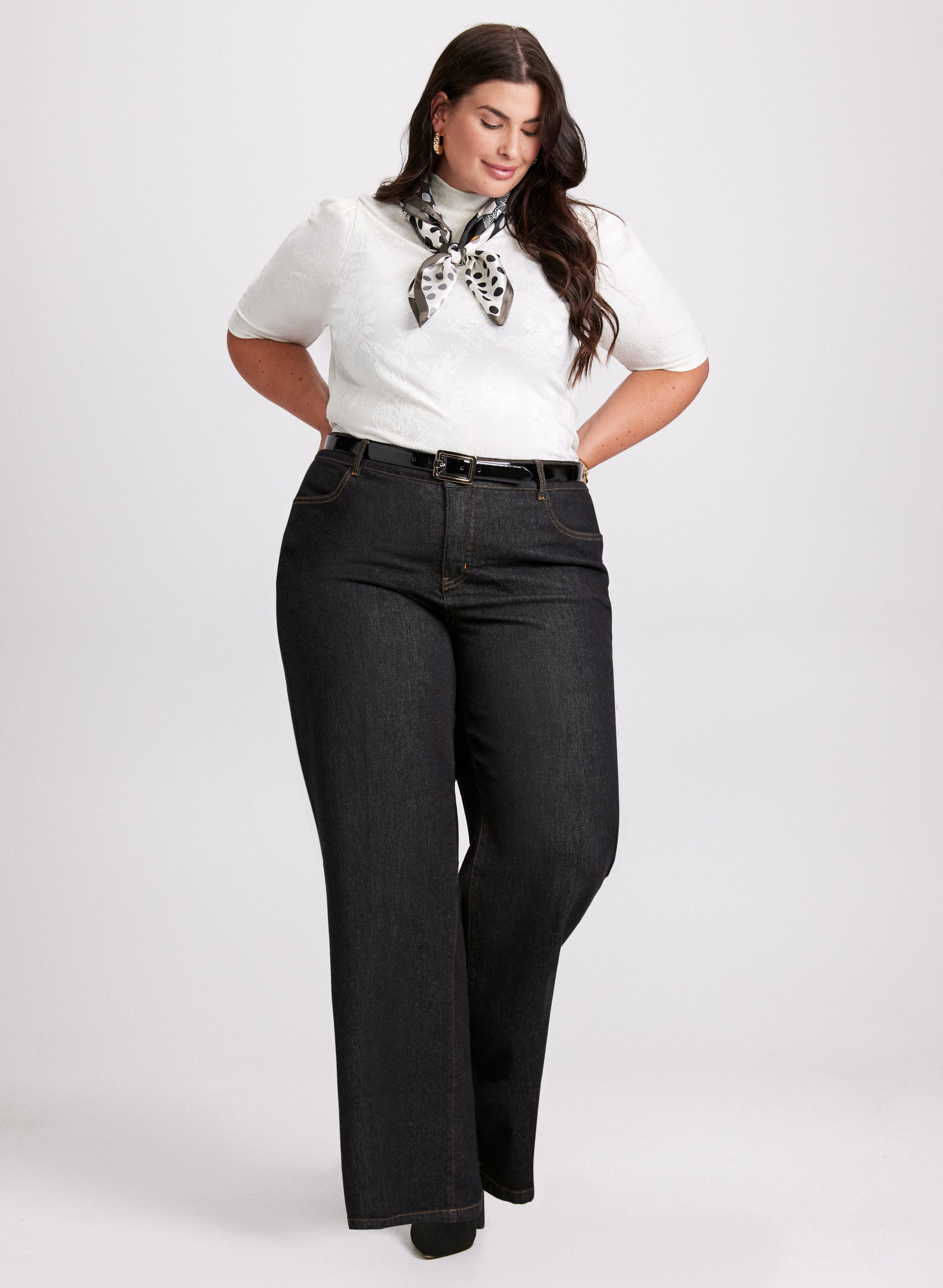 Stylish Elbow Sleeve Turtleneck Top & Flattering Bootcut Jeans Set - Perfect for Office Wear, Date Night & Casual Outfits