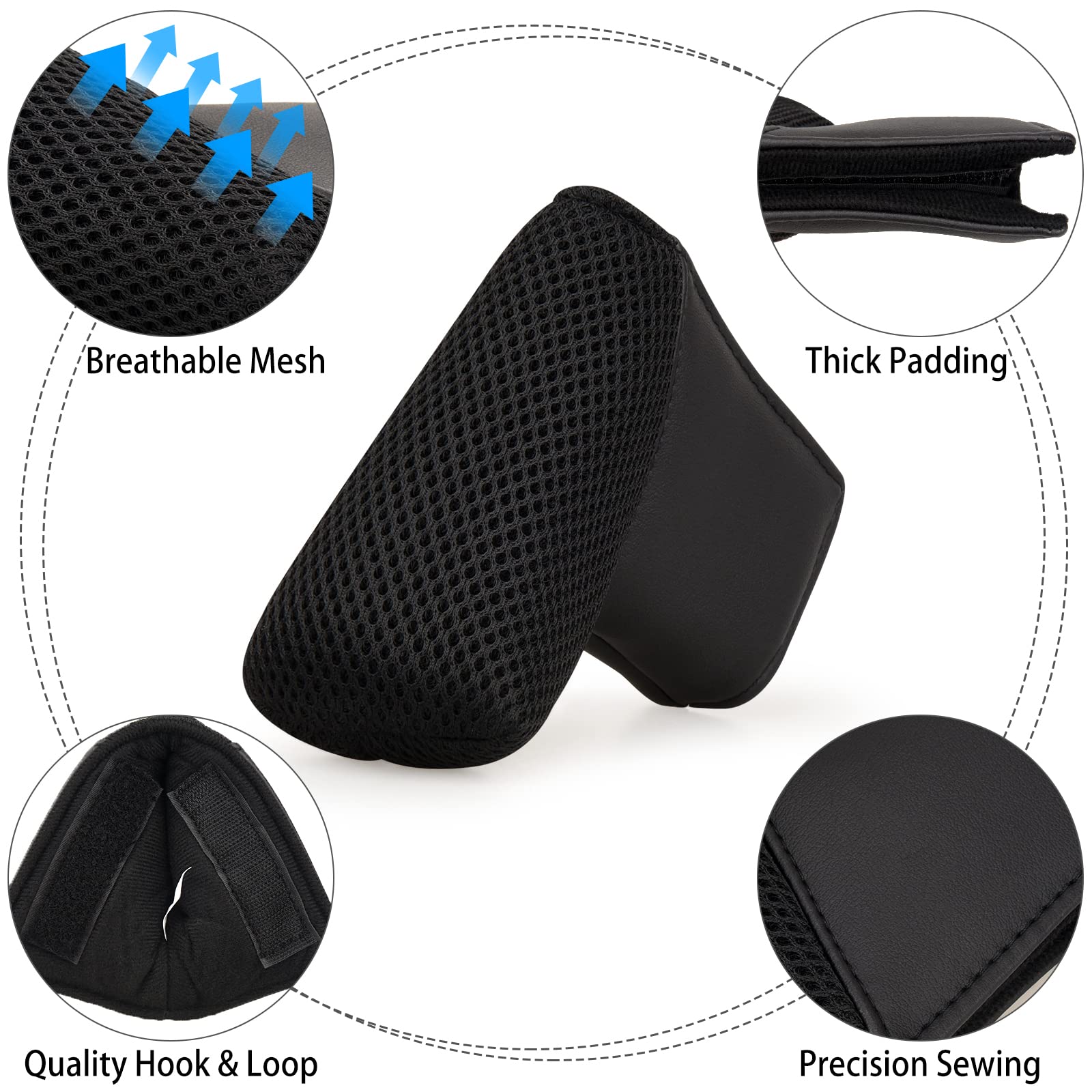 Premium Leather & Mesh Golf Club Head Covers - All Black Design Fits All Major Golf Brands (Driver, Putter, Irons) | Durable Protection for Indoor/Outdoor Courses & Travel