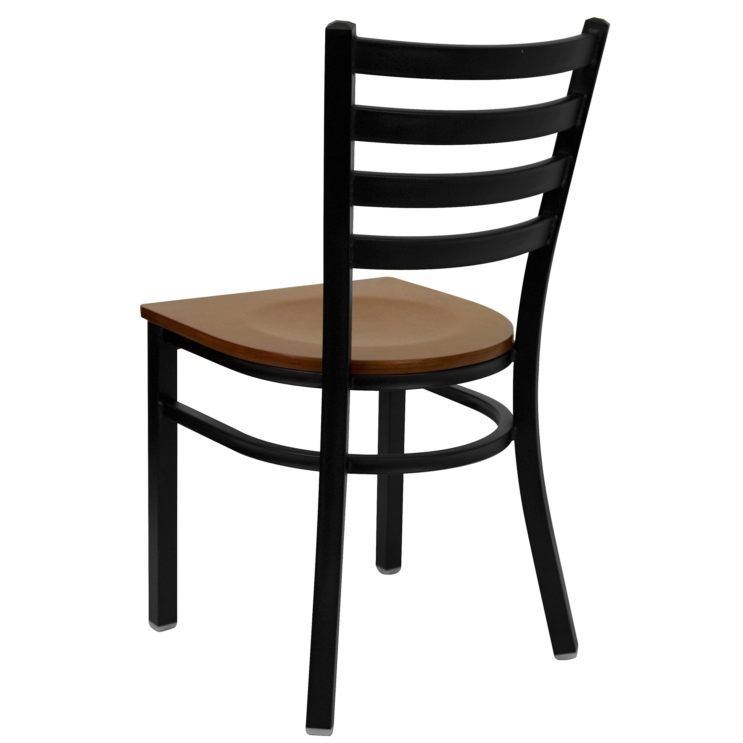 2 Pack Black Metal Ladder Back Restaurant Chairs with Cherry Wood Seat - Sturdy & Stylish Dining Chairs for Cafes, Bistros, and Home Kitchens